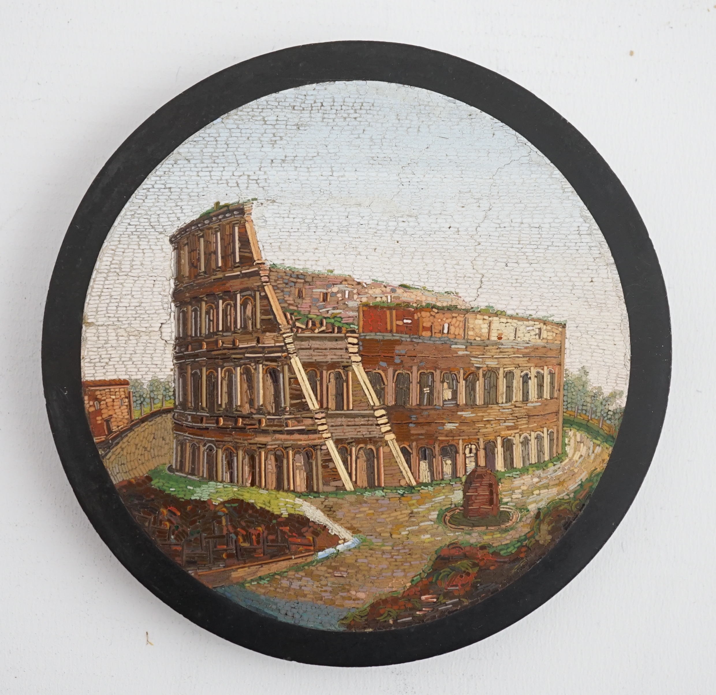 A 19th century Italian micro mosaic plaque depicting the Colosseum